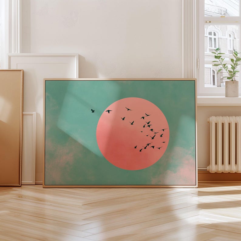 Home Decor Minimalist Style - Japanese Sun & Cranes Canvas Wall
