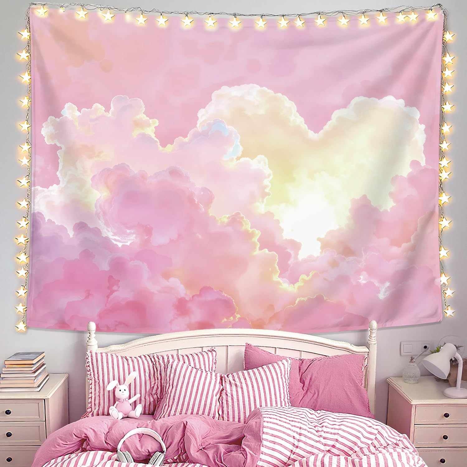 Aesthetic Tapestry - Preppy Pink Cloud Tapestry Wall Hanging,