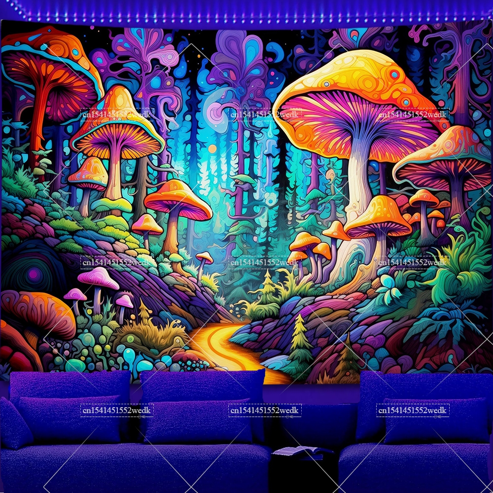 Aesthetic Tapestry - Mushroom UV Tapestry Forest Blacklight Tapestrys