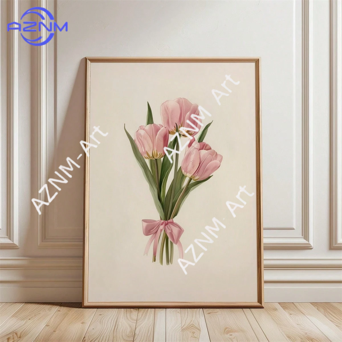 Home Decor Minimalist Style - Pink Tulip Floral Wall Art Canvas