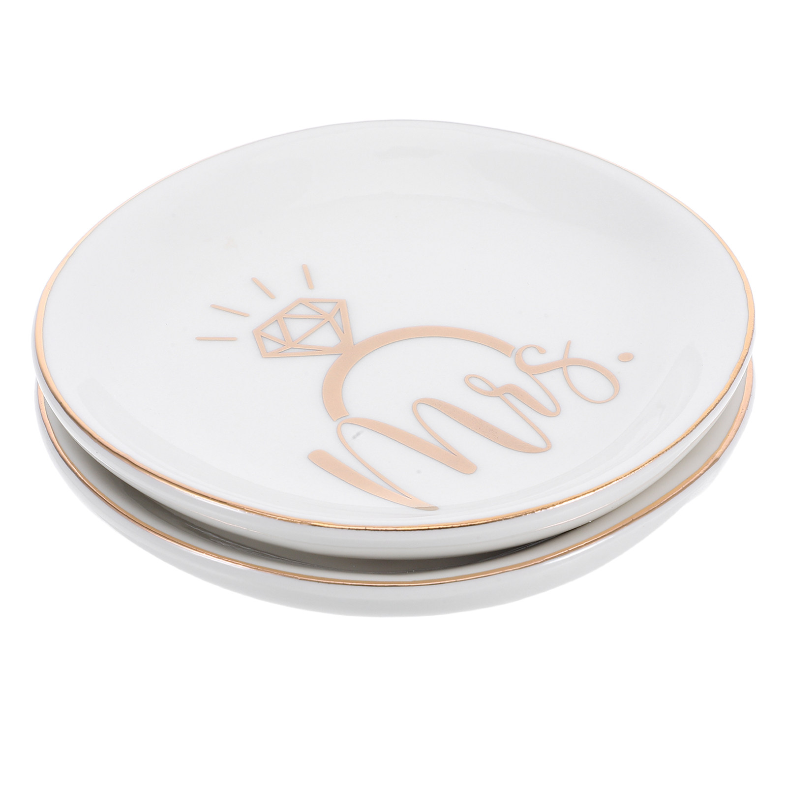 Ceramic Trinket Dish - 2Pcs Gold Rim Ceramic Jewelry Dish