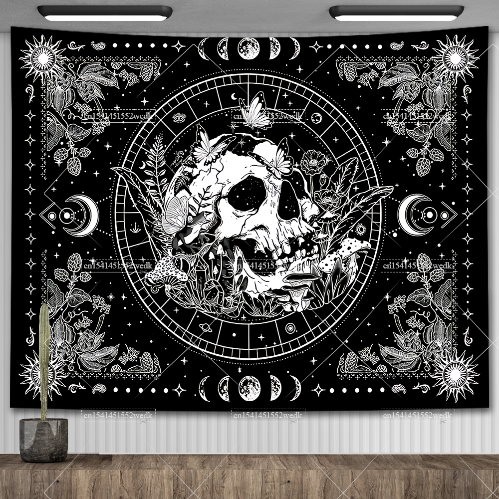 Aesthetic Tapestry - Black And White Skeleton Tapestry Skull
