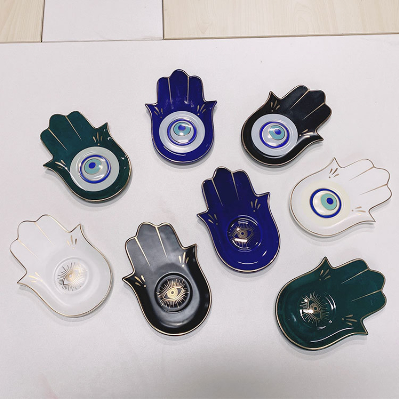 Ceramic Trinket Dish - Ceramic Evil Eye Hamsa Hand of