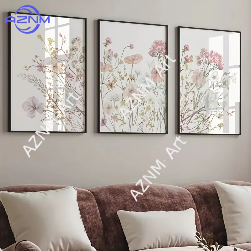 Home Decor Minimalist Style - 1PC/3PCS Pink Floral Canvas Art Painting