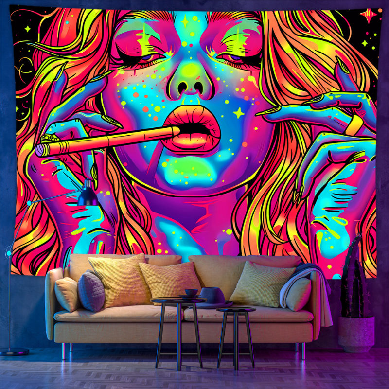 Aesthetic Tapestry - VIKAMA Blacklight Psychedelic Face Tapestry UV