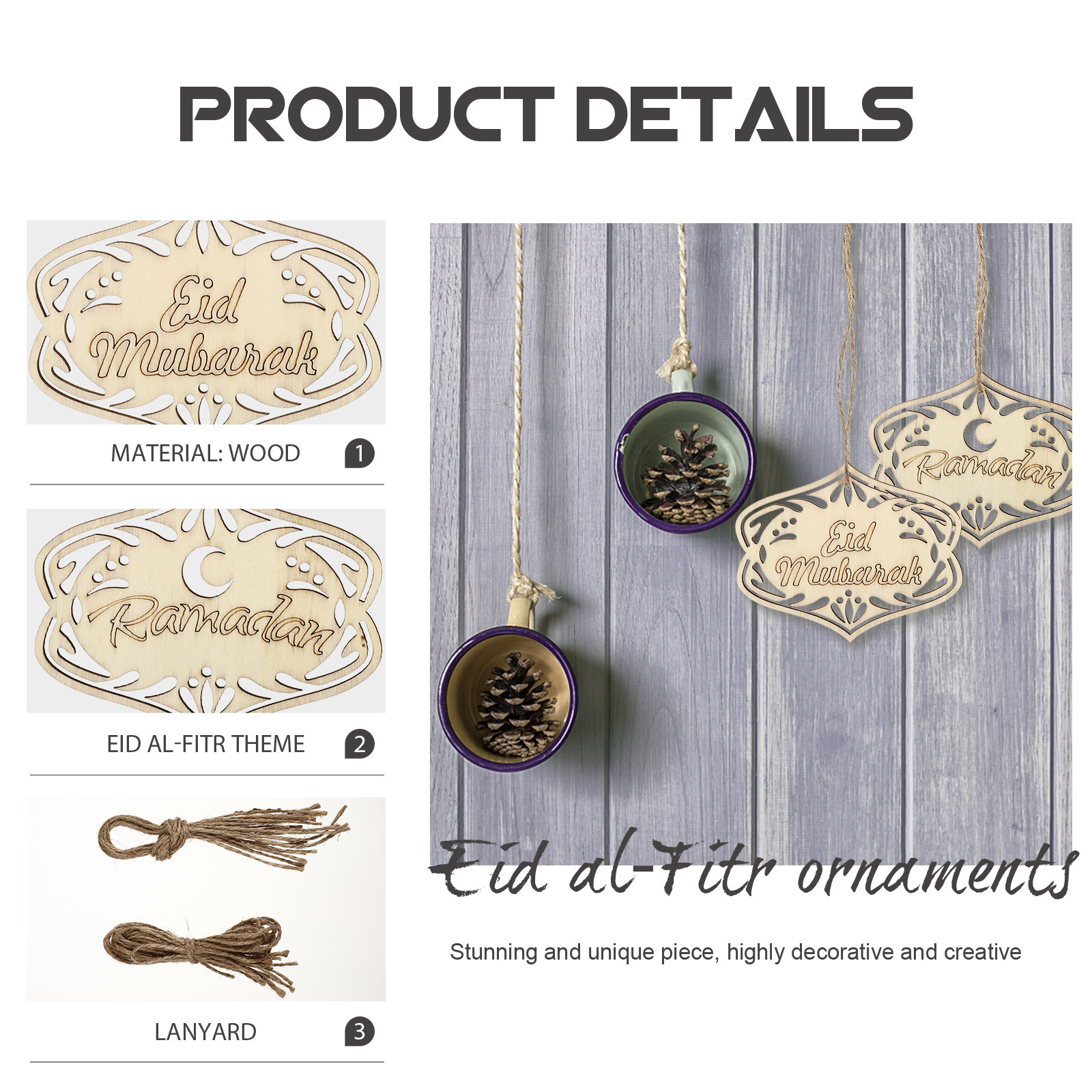 20Pcs Wooden Eid Ornament Hang - đánh giá và giá Home Decor Ramadan