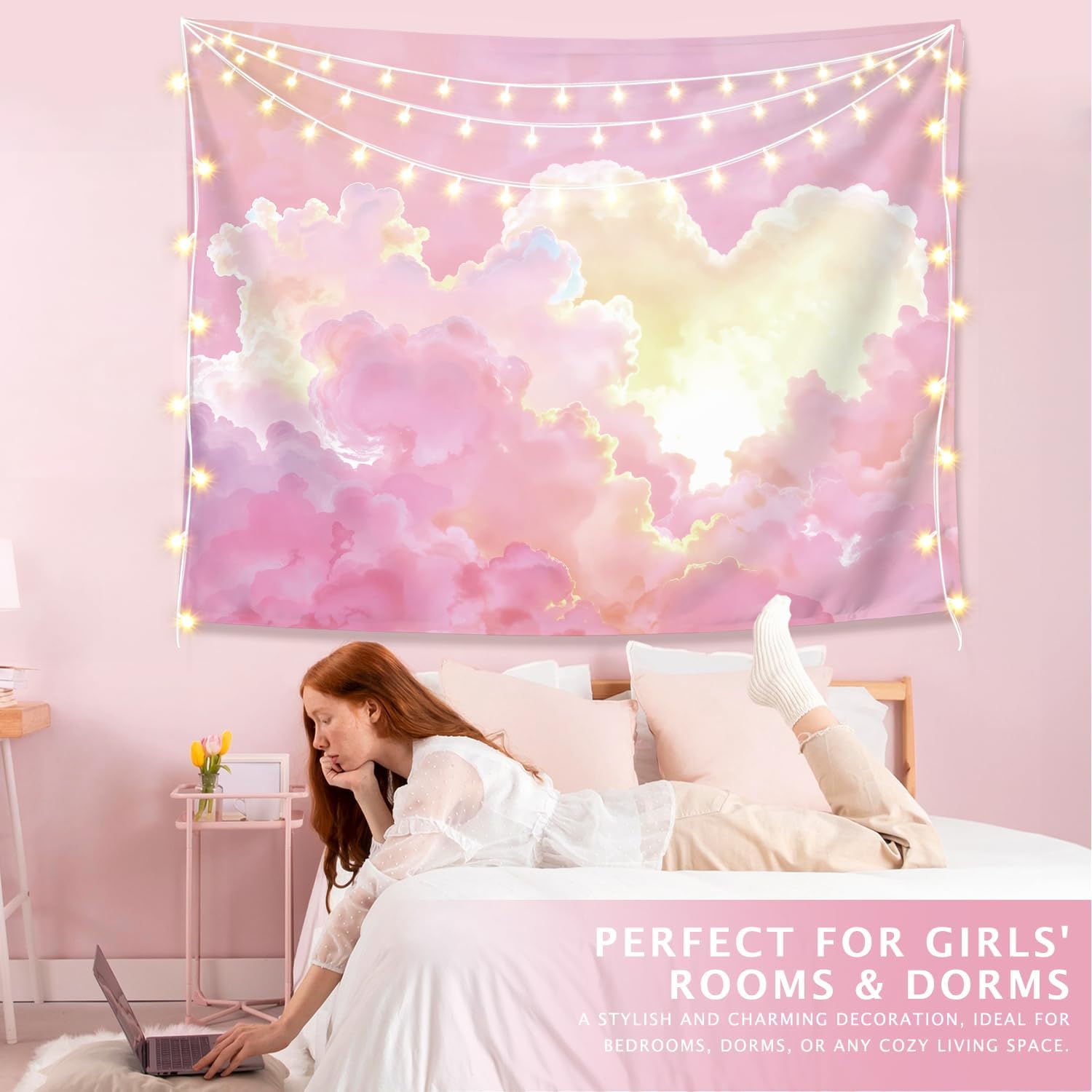Preppy Pink Cloud Tapestry Wal - đánh giá và giá Aesthetic Tapestry