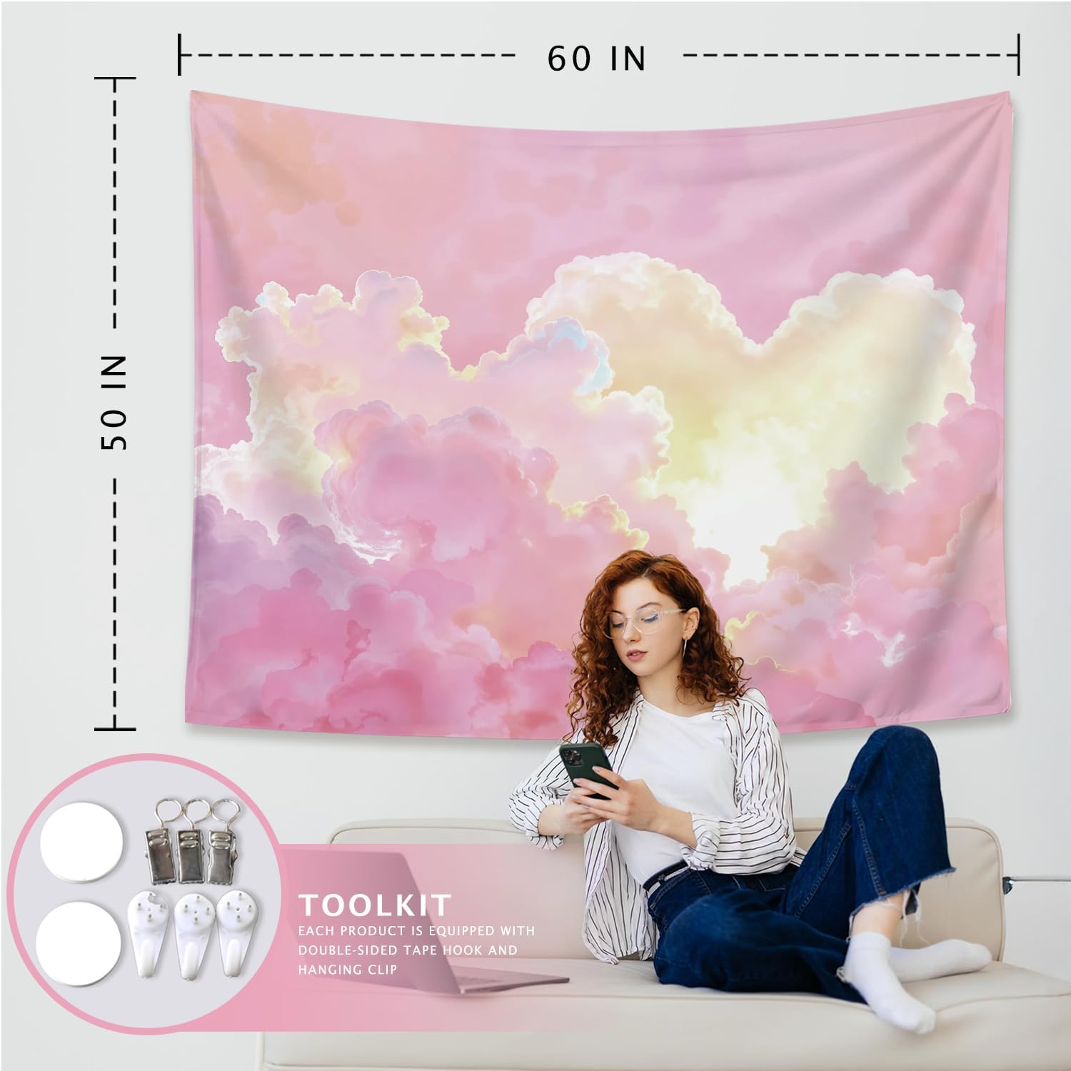 Preppy Pink Cloud Tapestry Wal - đánh giá và giá Aesthetic Tapestry