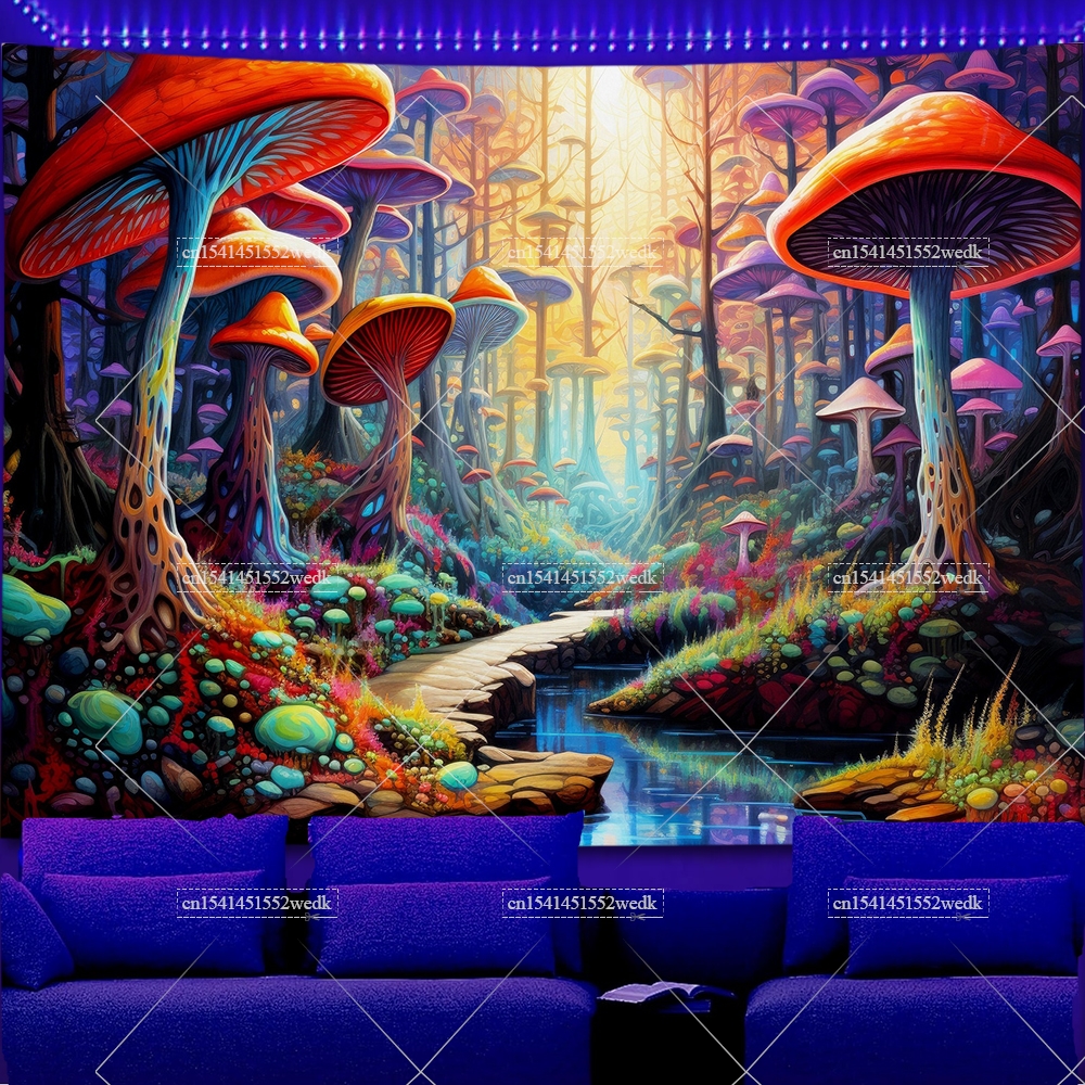 Mushroom UV Tapestry Forest Bl - đánh giá và giá Aesthetic Tapestry