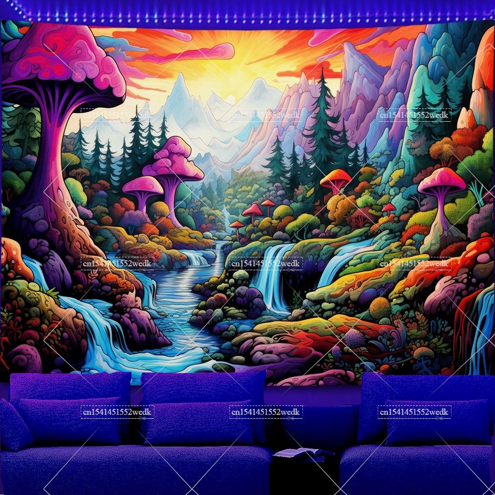 Mushroom UV Tapestry Forest Bl - đánh giá và giá Aesthetic Tapestry