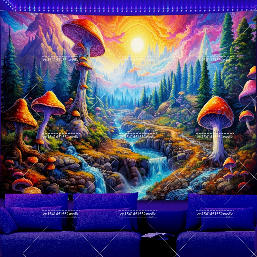 Mushroom UV Tapestry Forest Bl - đánh giá và giá Aesthetic Tapestry