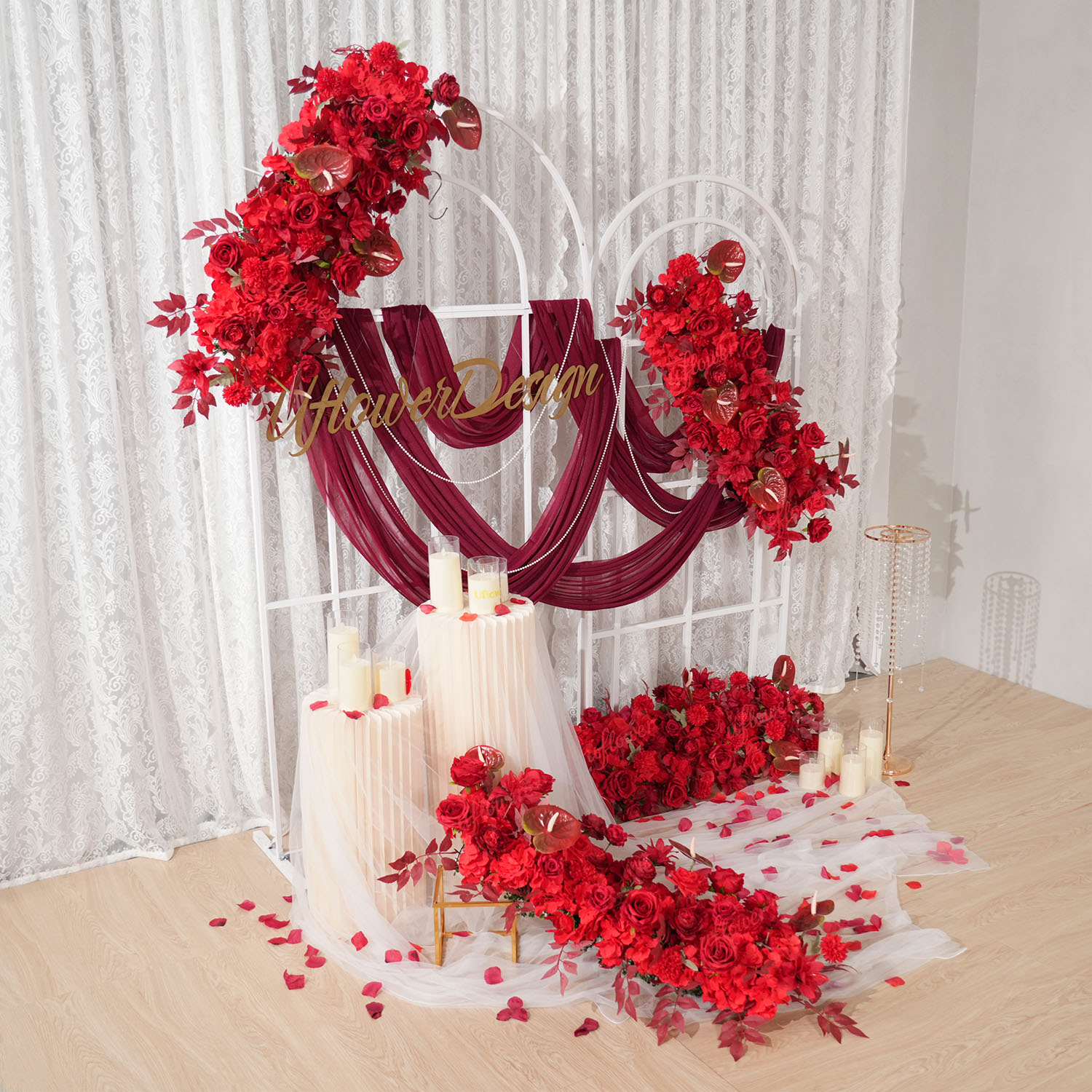 Uflower Red Flower Row Wedding - đánh giá và giá Home Decor Event