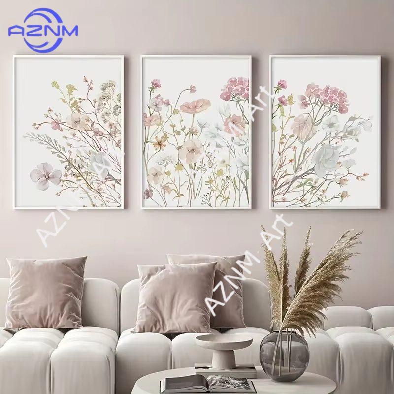 1PC/3PCS Pink Floral Canvas Ar - đánh giá và giá Home Decor Minimalist Style